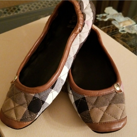 Burberry Brit Italy Designer Ballet Flats Quilted Plaid Sz 4 - Picture 2 of 10